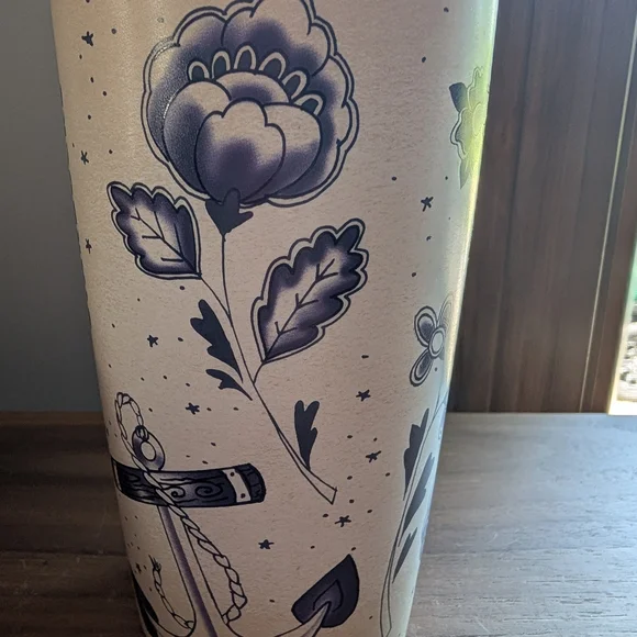 Starbucks Rare Mermaid Siren Sailor Tattoo Blue Ceramic Travel Tumbler - Picture 4 of 9